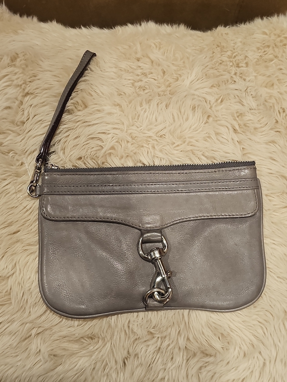 REBECCA MINKOFF Grey & Silver Skinny Mac Wristlet/Clutch Handbag